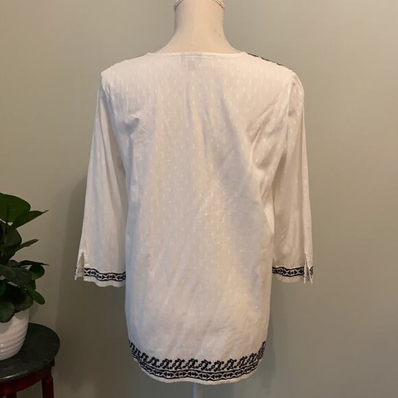 Talbots Black & White Embroidered V-neck Lined Cotton Tunic Size S - Picture 3 of 5